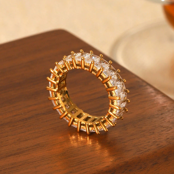 Stainless Steel Women's Rings Inlaid With Zircon Geometric Style Jewelry