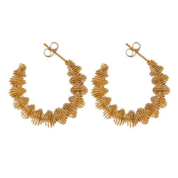 Stainless Steel Women's Spring Cshaped Bamboo Twist Water Drop Asymmetry Pendant Earrings Jewelry Accessories Electroplated