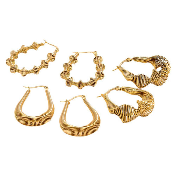 Stainless Steel Women's Spring Cshaped Bamboo Twist Water Drop Asymmetry Pendant Earrings Jewelry Accessories Electroplated