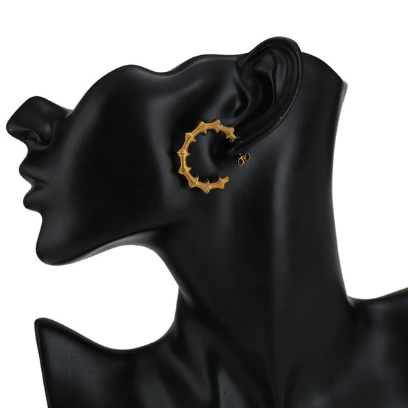 Stainless Steel Women's Spring Cshaped Bamboo Twist Water Drop Asymmetry Pendant Earrings Jewelry Accessories Electroplated