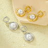Stainless Steel Women's Square Hollow Round Pearl Pendant Earrings With Electroplating