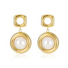 Stainless Steel Women's Square Hollow Round Pearl Pendant Earrings With Electroplating