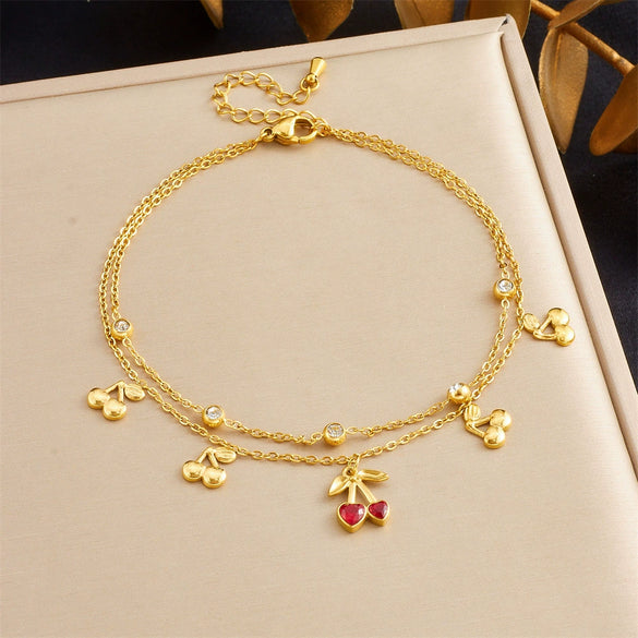 Stainless Steel Women's Stacked Doublelayer Chain Pendant Anklet With Star Pattern