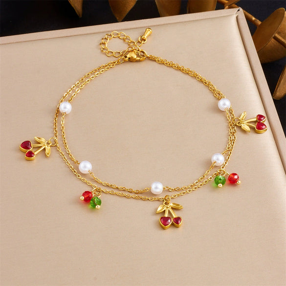 Stainless Steel Women's Stacked Doublelayer Chain Pendant Anklet With Star Pattern