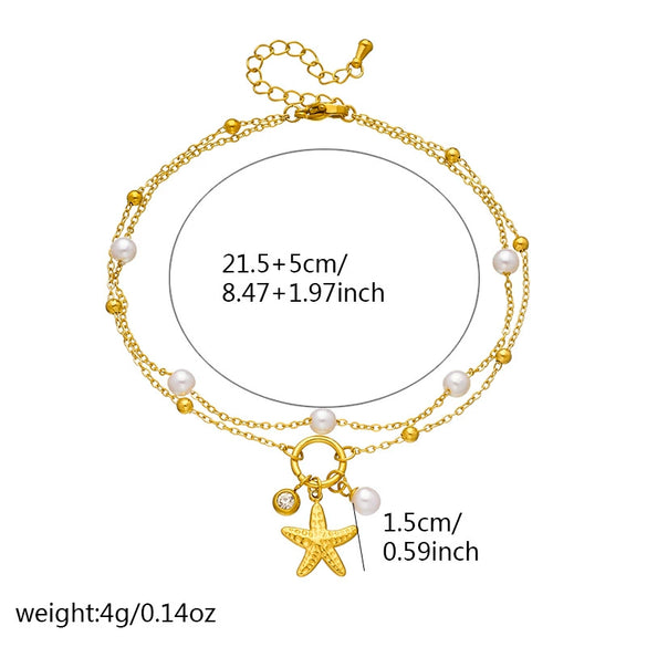 Stainless Steel Women's Starfish Star Pendant Doublelayered Anklet Foot Jewelry