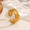 Stainless Steel Women's Wheat Ear Ring With 18K Goldplated Electroplating In Plants And Flowers Style