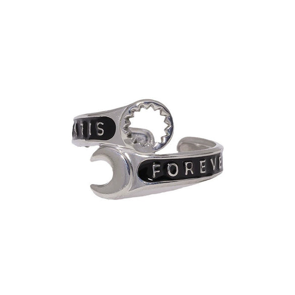 Stainless Steel Wrench Ring Electroplated With 18K Gold Trendy Cool Niche Design For Women