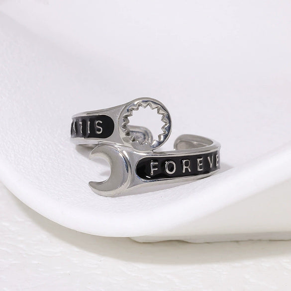 Stainless Steel Wrench Ring Electroplated With 18K Gold Trendy Cool Niche Design For Women