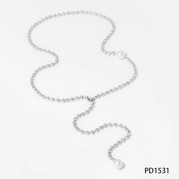 Stainless Steel Y Shaped Tassel Necklace With Geometric Pattern Round Bead Electroplated Women's Long Style