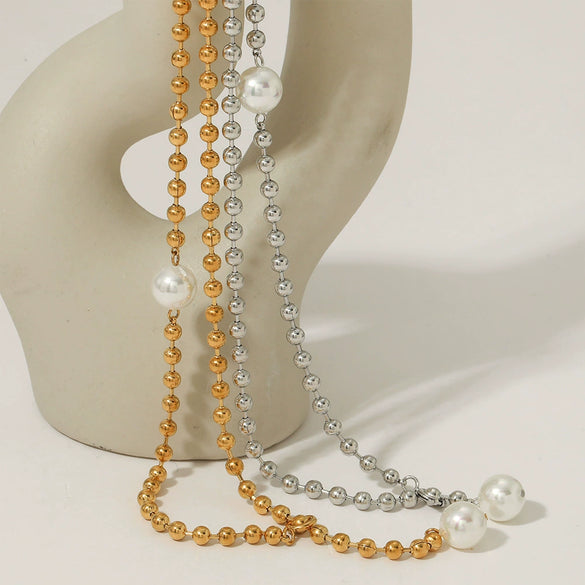 Stainless Steel Y Shaped Tassel Necklace With Geometric Pattern Round Bead Electroplated Women's Long Style