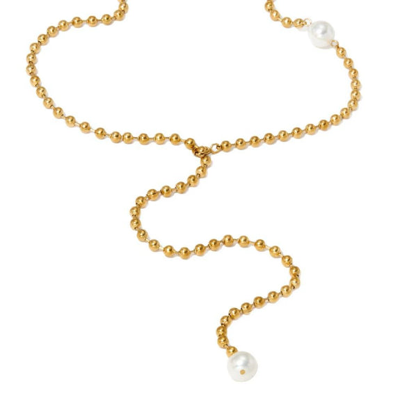 Stainless Steel Y Shaped Tassel Necklace With Geometric Pattern Round Bead Electroplated Women's Long Style