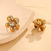 Stainless Steel Zircon Beads Geometric Flower Earrings With Electroplating For Women Fashion Style