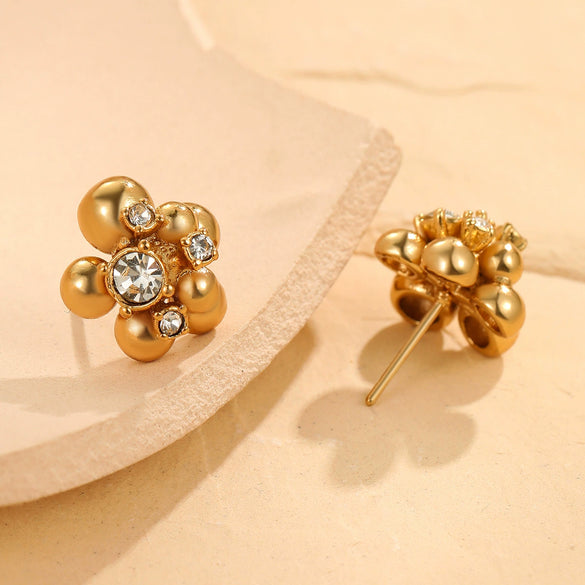 Stainless Steel Zircon Beads Geometric Flower Earrings With Electroplating For Women Fashion Style
