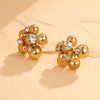 Stainless Steel Zircon Beads Geometric Flower Earrings With Electroplating For Women Fashion Style