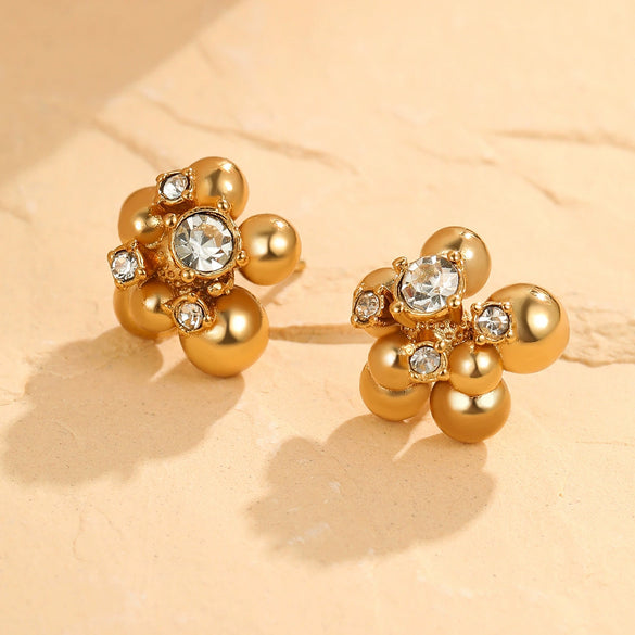 Stainless Steel Zircon Beads Geometric Flower Earrings With Electroplating For Women Fashion Style