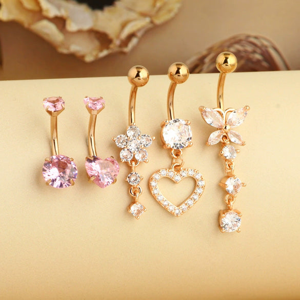 Stainless Steel Zircon Belly Button Ring And Nail Set With Star Pattern And Rose Gold Electroplating