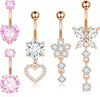 Stainless Steel Zircon Belly Button Ring And Nail Set With Star Pattern And Rose Gold Electroplating
