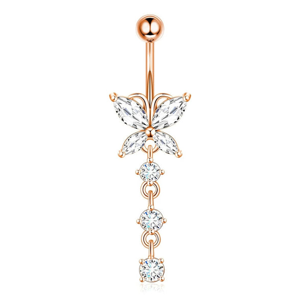 Stainless Steel Zircon Belly Button Ring And Nail Set With Star Pattern And Rose Gold Electroplating