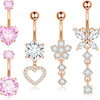 Stainless Steel Zircon Belly Button Ring And Nail Set With Star Pattern And Rose Gold Electroplating