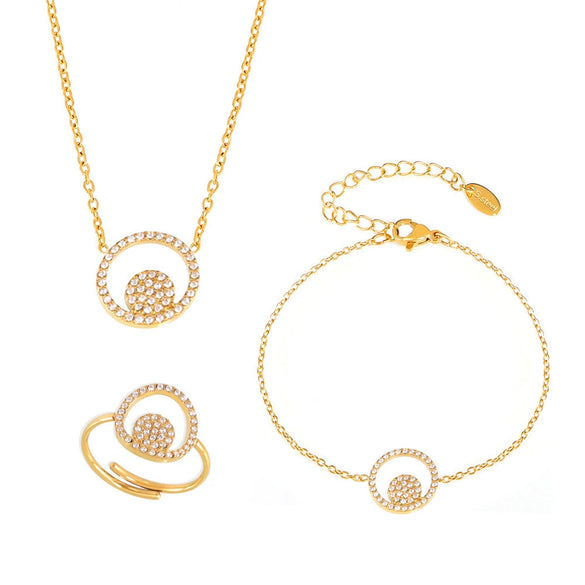 Stainless Steel Zircon Double Round Set Jewelry With Electroplating For Women Minimalist Style