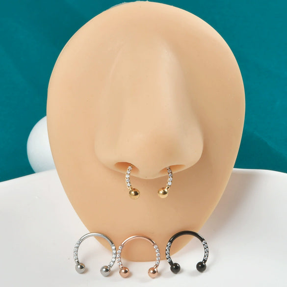 Stainless Steel Zircon Electroplated Gold Carved Inlaid Ushaped Earrings Nose Ring Ear Bone Ring