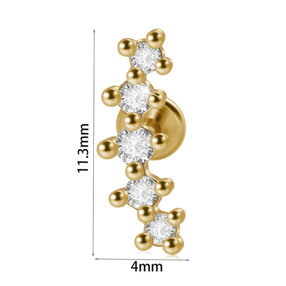 Stainless Steel Zircon Electroplated Heart Pattern Inner Tooth Lip Nail Snake Leaf Earrings