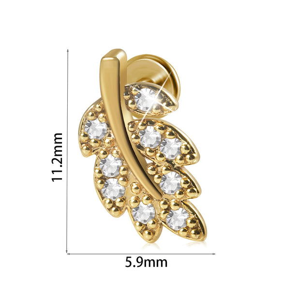 Stainless Steel Zircon Electroplated Heart Pattern Inner Tooth Lip Nail Snake Leaf Earrings