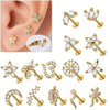 Stainless Steel Zircon Electroplated Heart Pattern Inner Tooth Lip Nail Snake Leaf Earrings