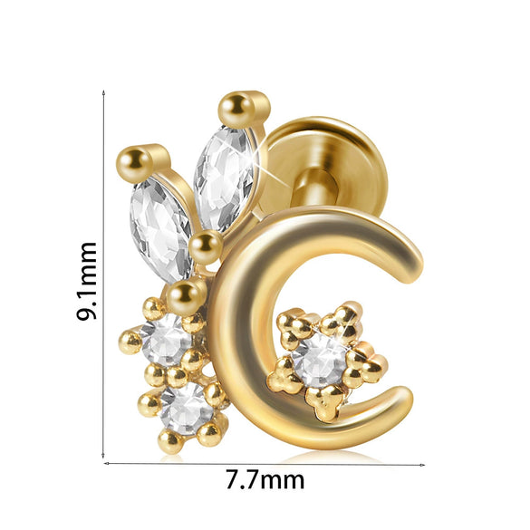 Stainless Steel Zircon Electroplated Heart Pattern Inner Tooth Lip Nail Snake Leaf Earrings