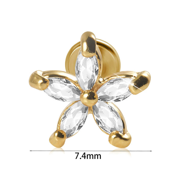 Stainless Steel Zircon Electroplated Heart Pattern Inner Tooth Lip Nail Snake Leaf Earrings