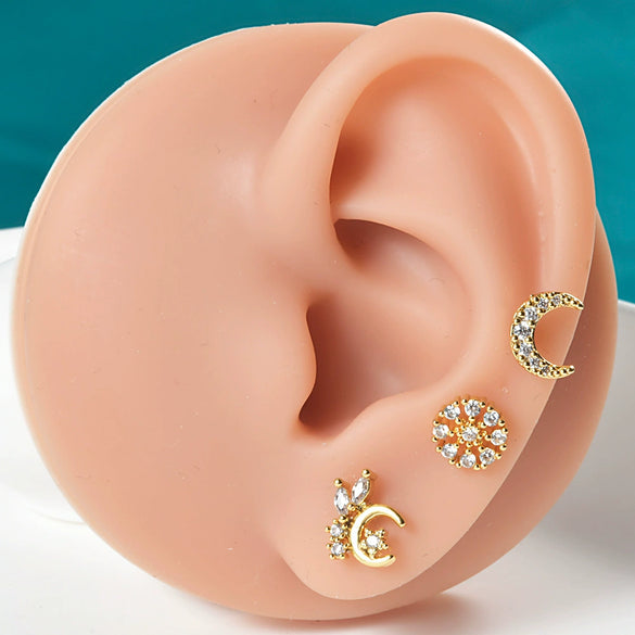 Stainless Steel Zircon Electroplated Heart Pattern Inner Tooth Lip Nail Snake Leaf Earrings