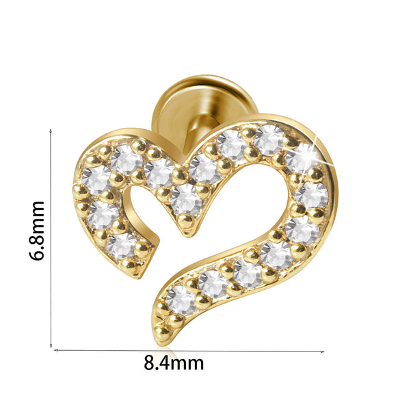 Stainless Steel Zircon Electroplated Heart Pattern Inner Tooth Lip Nail Snake Leaf Earrings
