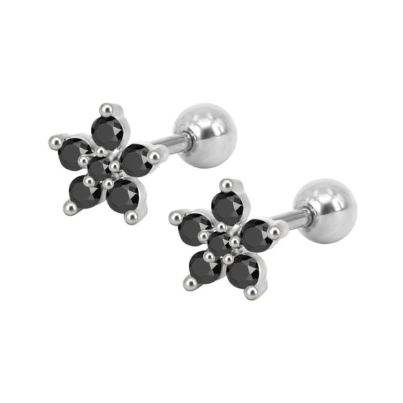 Stainless Steel Zircon Five Petal Flower Cartilage Stud Earrings Simple Compact Geometric Piercing Earrings For Unisex