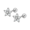 Stainless Steel Zircon Five Petal Flower Cartilage Stud Earrings Simple Compact Geometric Piercing Earrings For Unisex
