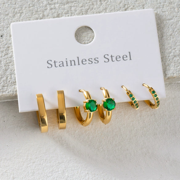 Stainless Steel Zircon Geometric Earrings Electroplated