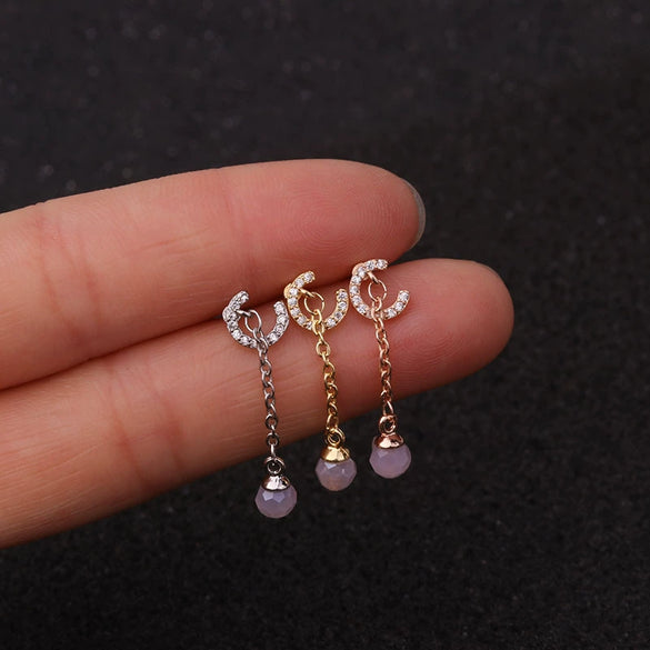 Stainless Steel Zircon Inlaid Women's Geometric Handmade Earrings