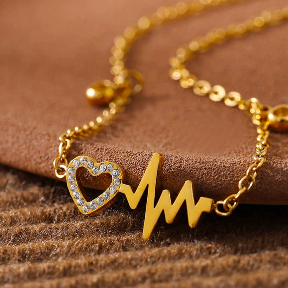 316L Stainless Steel Zircon Inlay Geometric Electrocardiogram Anklet For Women Simple Foot Chain Accessories