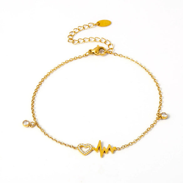 316L Stainless Steel Zircon Inlay Geometric Electrocardiogram Anklet For Women Simple Foot Chain Accessories