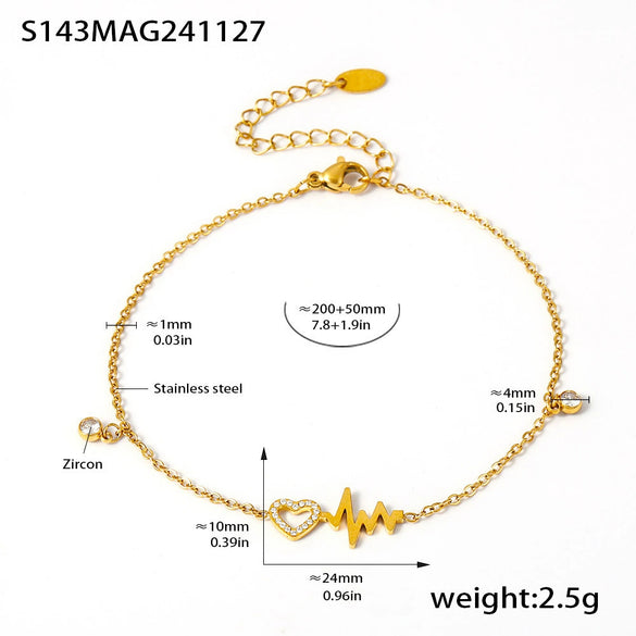 316L Stainless Steel Zircon Inlay Geometric Electrocardiogram Anklet For Women Simple Foot Chain Accessories