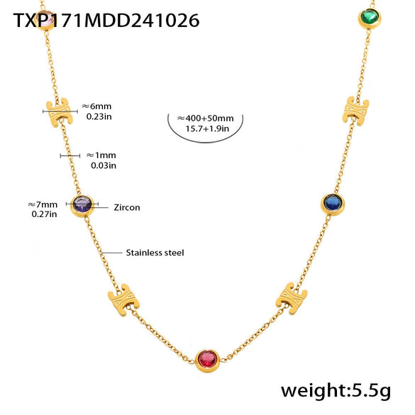 316L Stainless Steel Zircon Light Luxury Necklace Bracelet Suit Pvd Electroplated