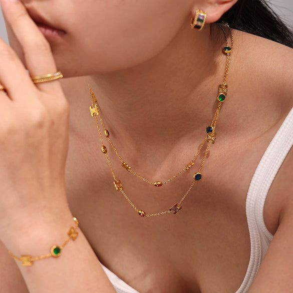 316L Stainless Steel Zircon Light Luxury Necklace Bracelet Suit Pvd Electroplated