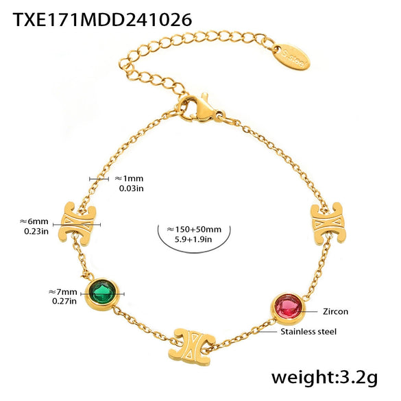 316L Stainless Steel Zircon Light Luxury Necklace Bracelet Suit Pvd Electroplated