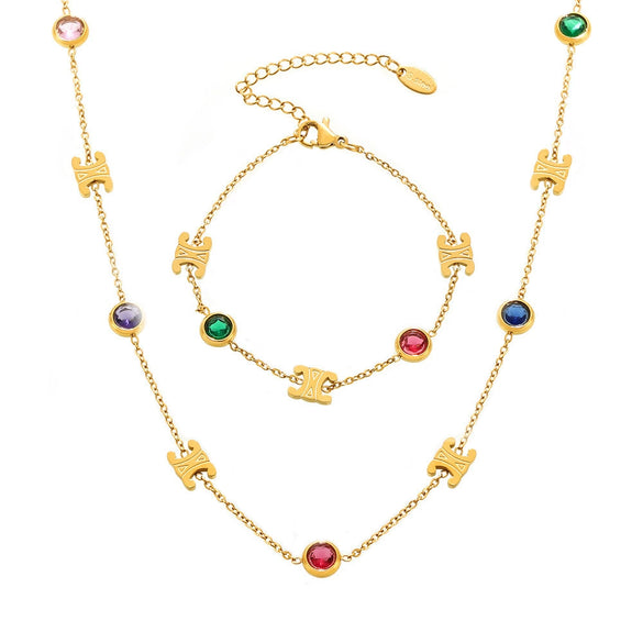 316L Stainless Steel Zircon Light Luxury Necklace Bracelet Suit Pvd Electroplated