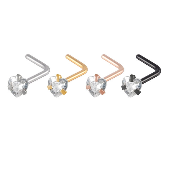 Stainless Steel Zircon Nose Ring Clawshaped Fivestar Love Sshaped Lshaped Electroplating Unisex