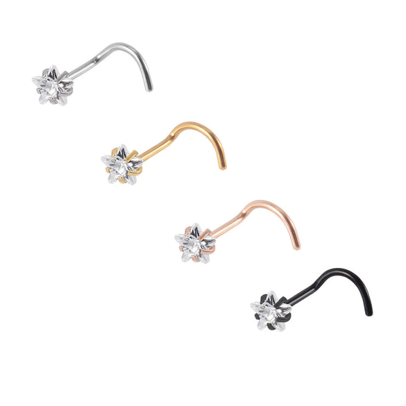 Stainless Steel Zircon Nose Ring Clawshaped Fivestar Love Sshaped Lshaped Electroplating Unisex