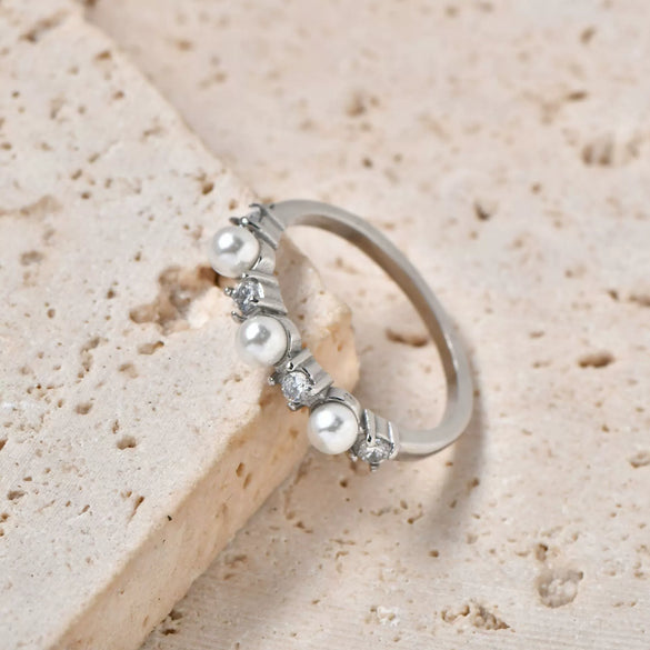 Stainless Steel Zircon Shell Bead Geometric Fashion Women's Ring