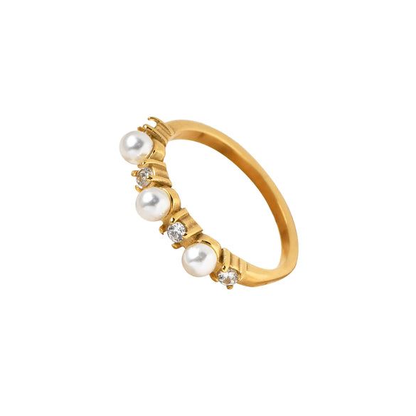 Stainless Steel Zircon Shell Bead Geometric Fashion Women's Ring