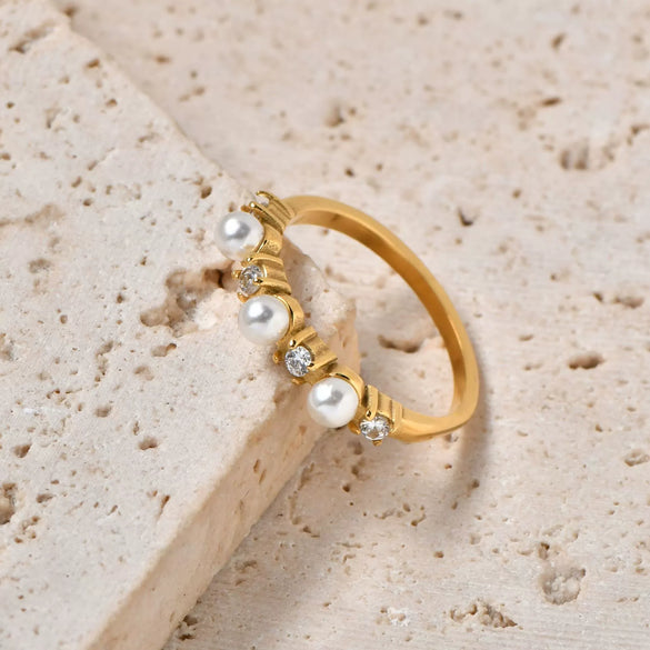 Stainless Steel Zircon Shell Bead Geometric Fashion Women's Ring