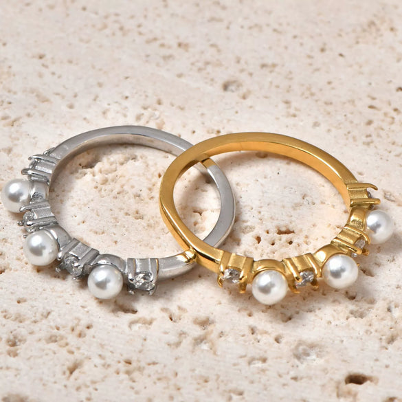 Stainless Steel Zircon Shell Bead Geometric Fashion Women's Ring