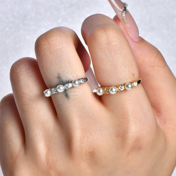 Stainless Steel Zircon Shell Bead Geometric Fashion Women's Ring